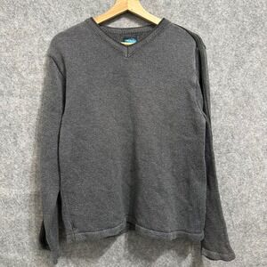 Kavu V-Neck Sweater Mens L‎ Gray Cotton Knit Outdoor Casual Pullover Long Sleeve